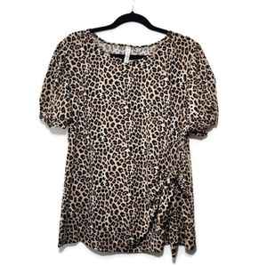 PerSeption Women Animal Print Top Ties in Front Size 1X